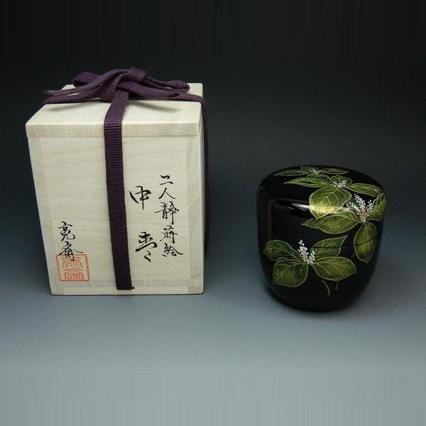 螺鈿入　二人静蒔絵　中棗　木製本漆山中塗（亮斎作・共箱付き）